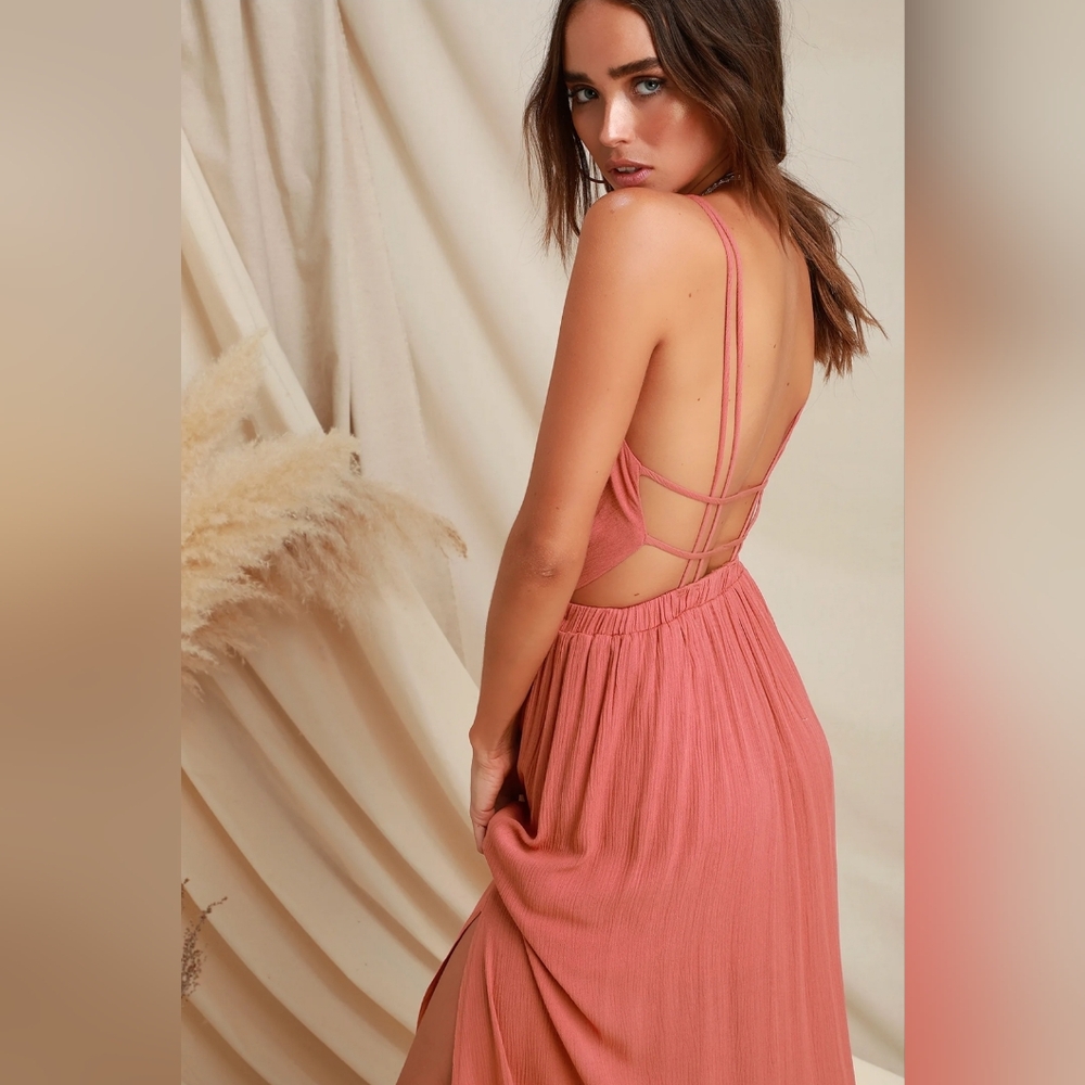 Lulus Lost in Paradise Rusty Rose Maxi Dress, XS